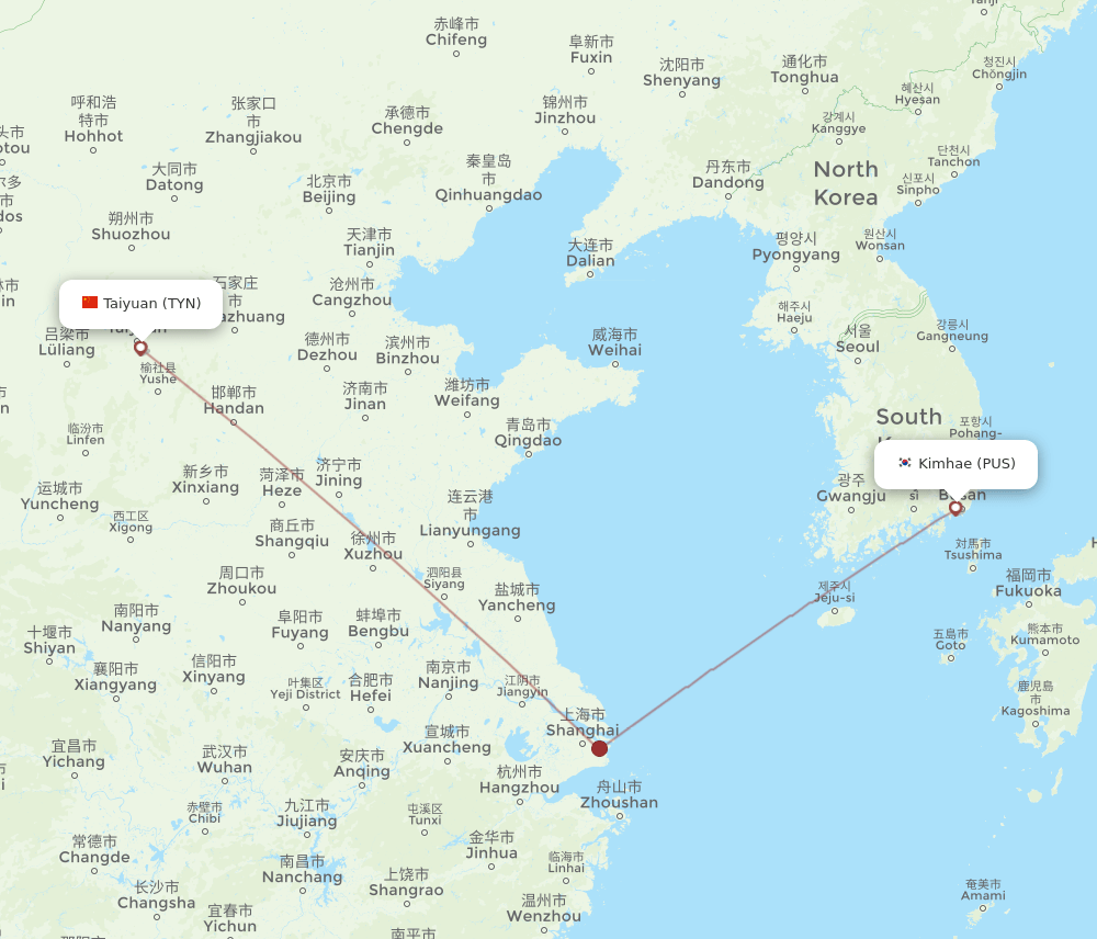PUS-TYN flight routes