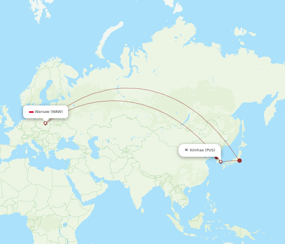 PUS-WAW flight routes