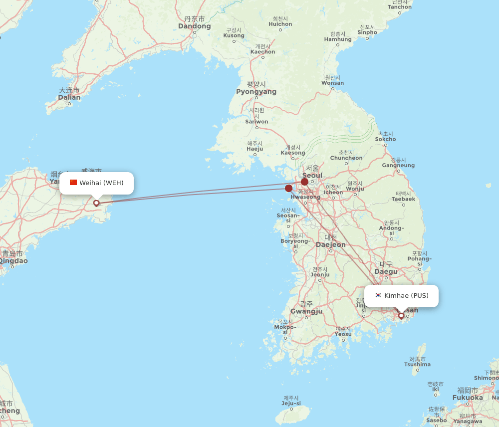 PUS to WEH flights and routes map
