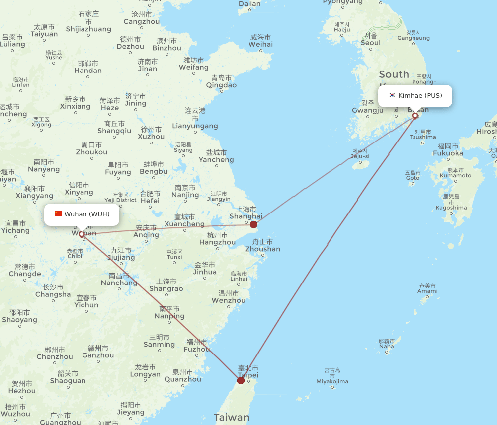 PUS-WUH flight routes