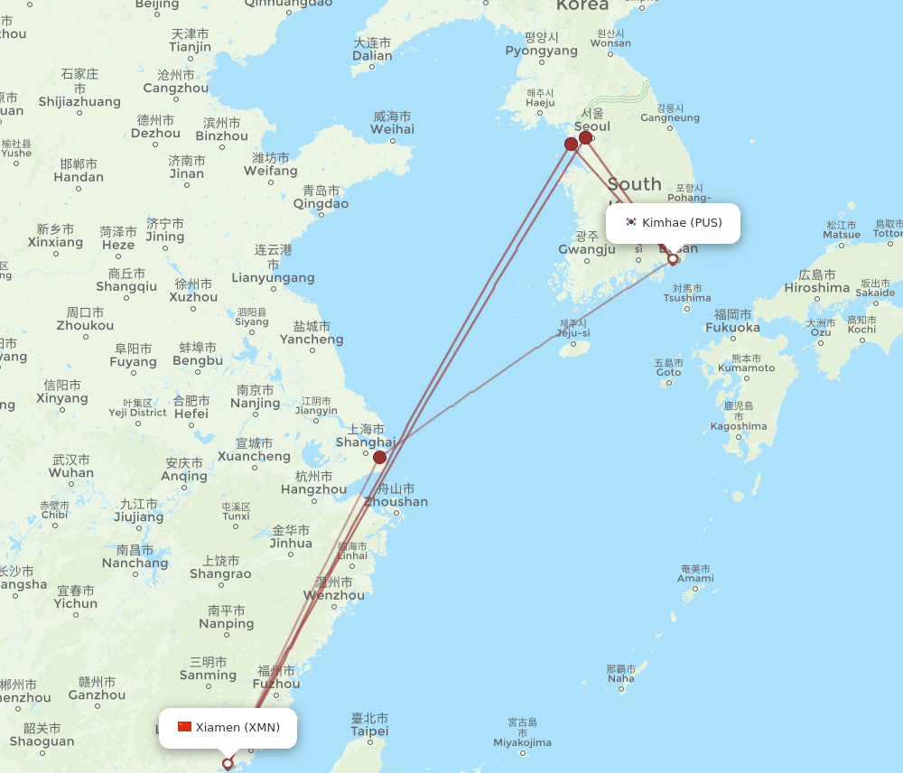 PUS-XMN flight routes