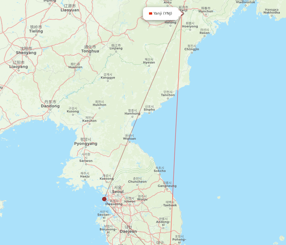 PUS-YNJ flight routes