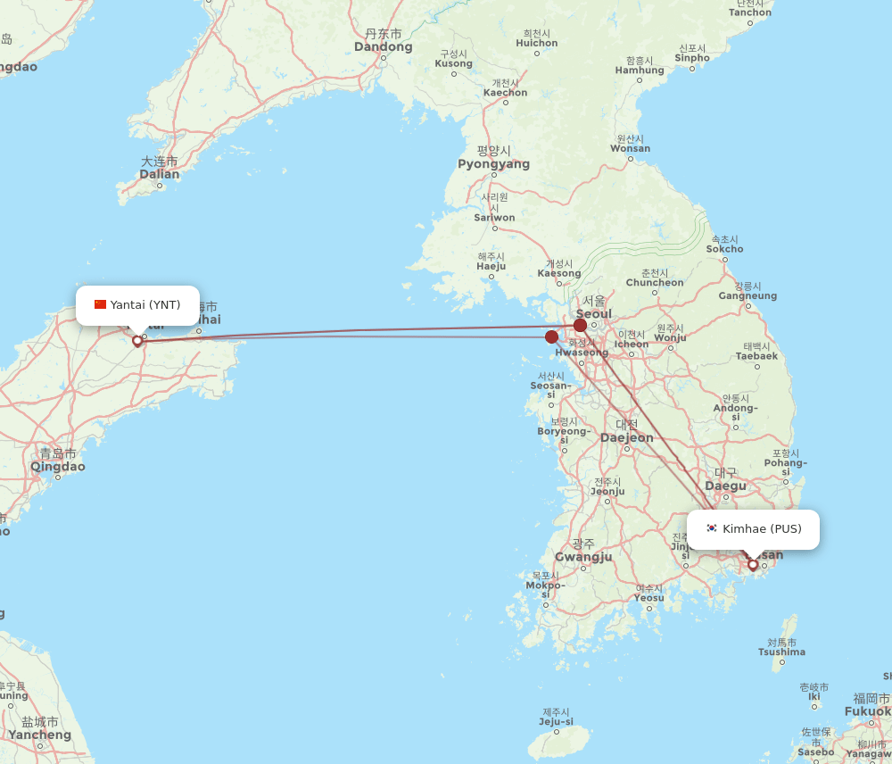 PUS to YNT flights and routes map