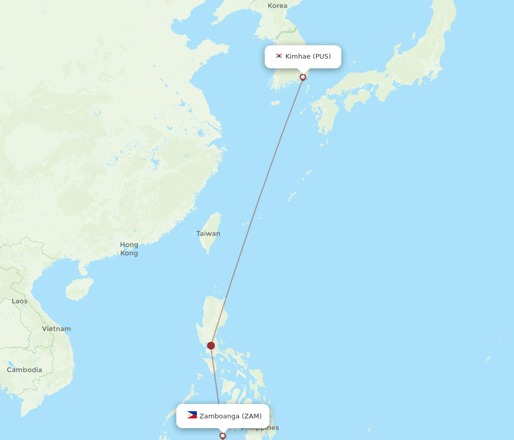 PUS to ZAM flights and routes map