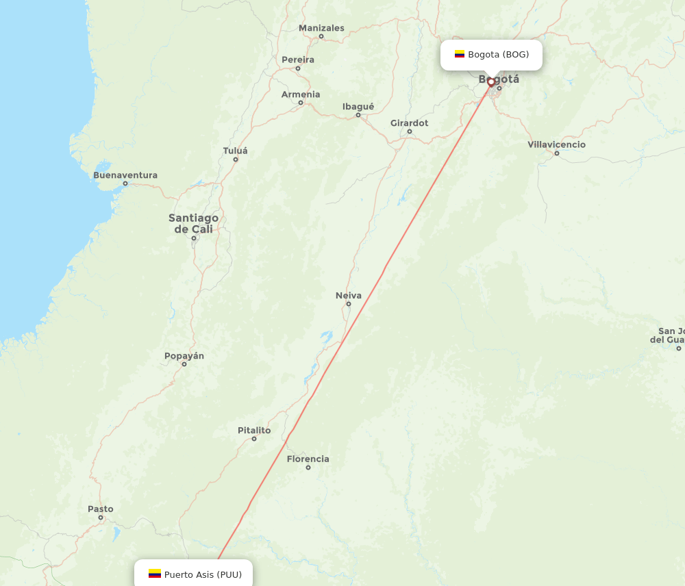 PUU to BOG flights and routes map