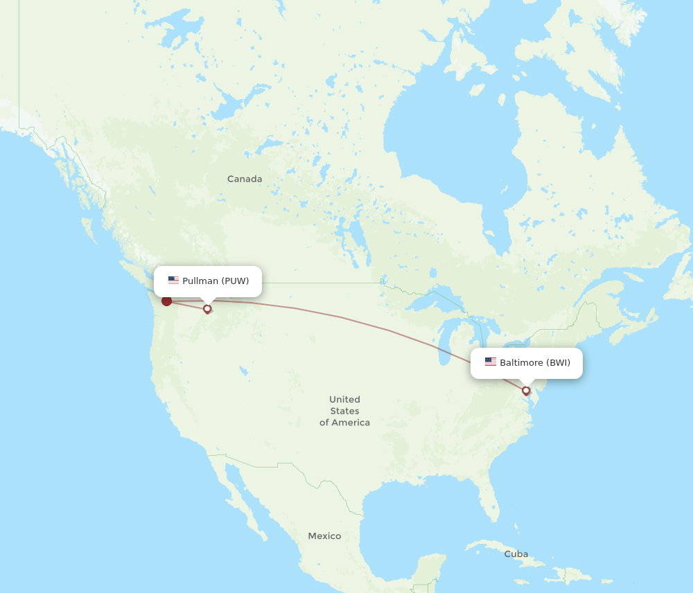 PUW-BWI flight routes