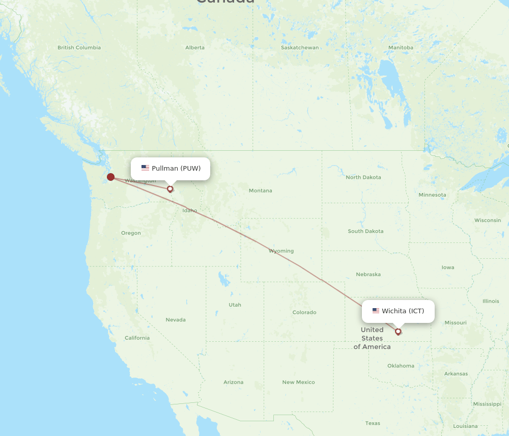 PUW-ICT flight routes