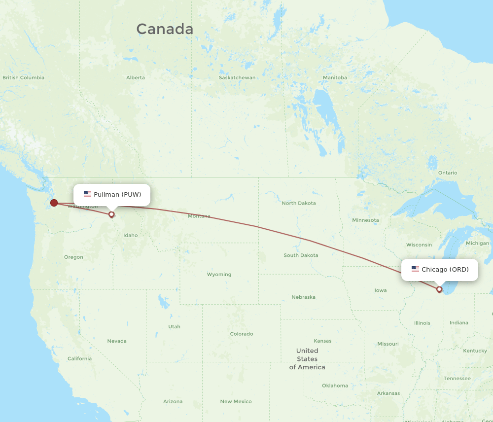 PUW-ORD flight routes
