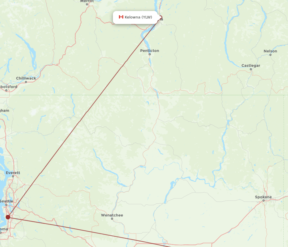 PUW-YLW flight routes