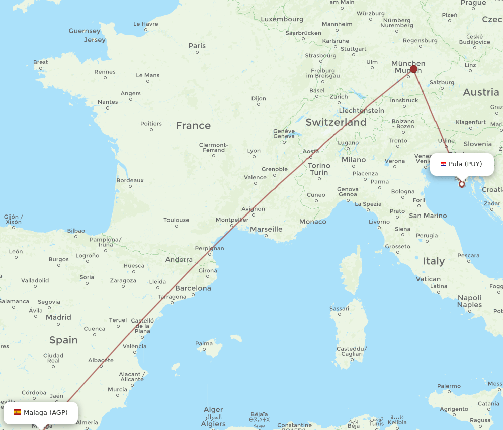 PUY to AGP flights and routes map