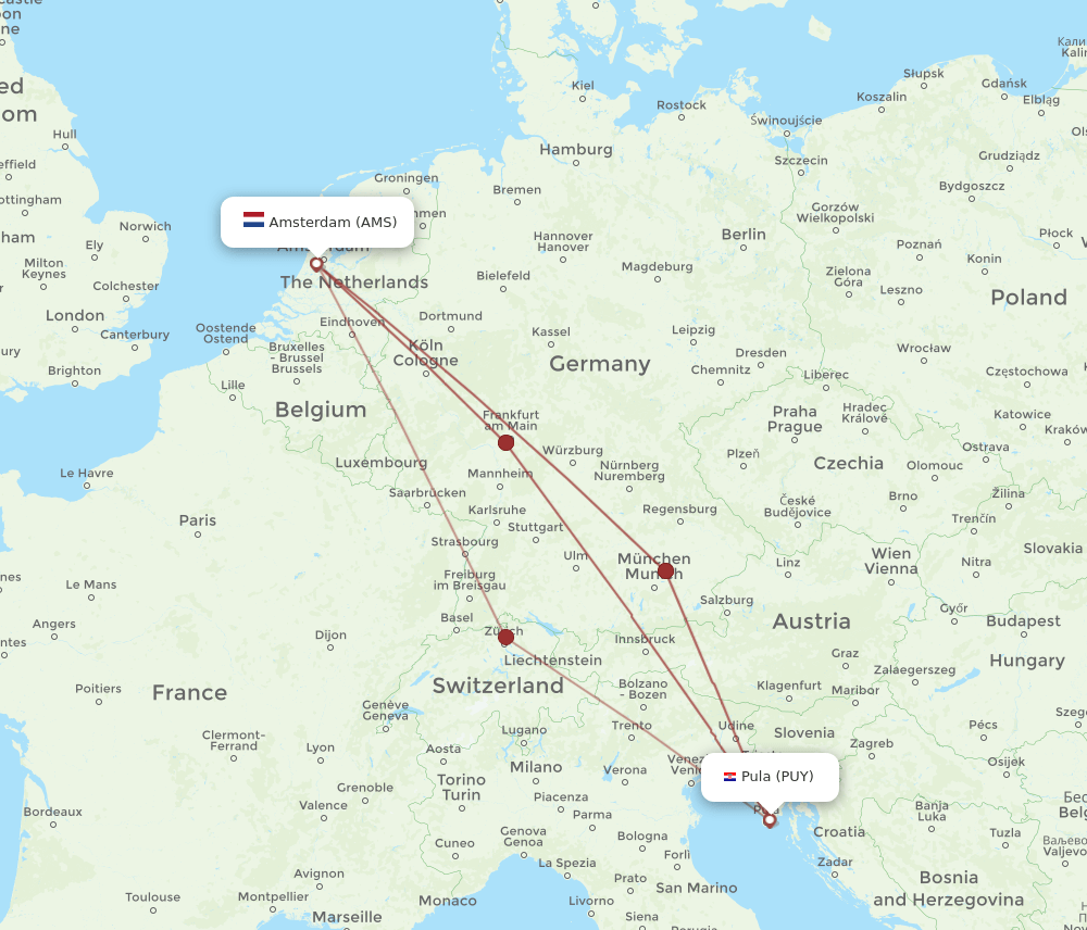 PUY-AMS flight routes