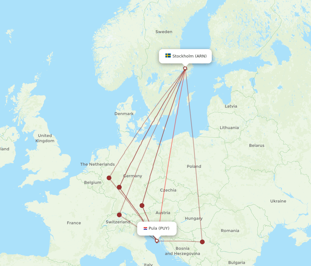 PUY-ARN flight routes
