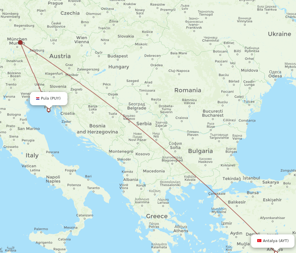 AYT to PUY flights and routes map
