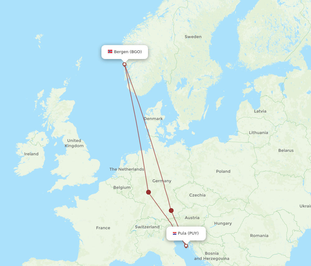 PUY-BGO flight routes