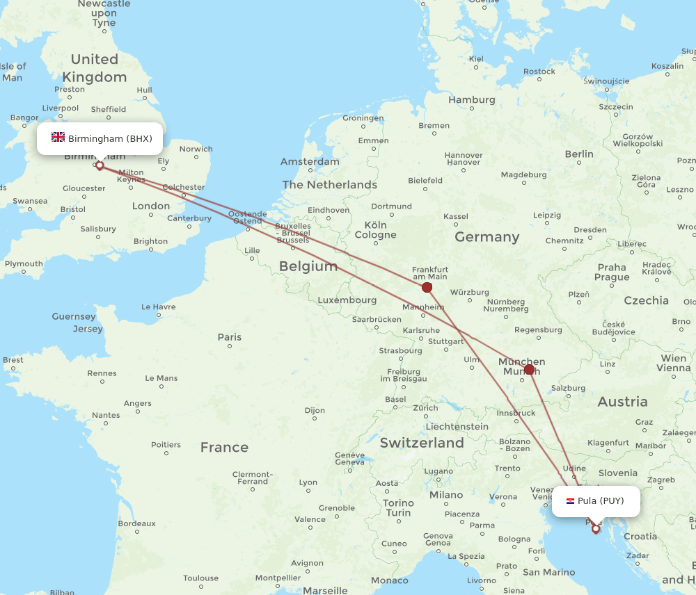 PUY to BHX flights and routes map