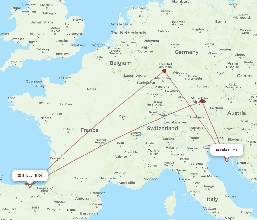 PUY to BIO flights and routes map