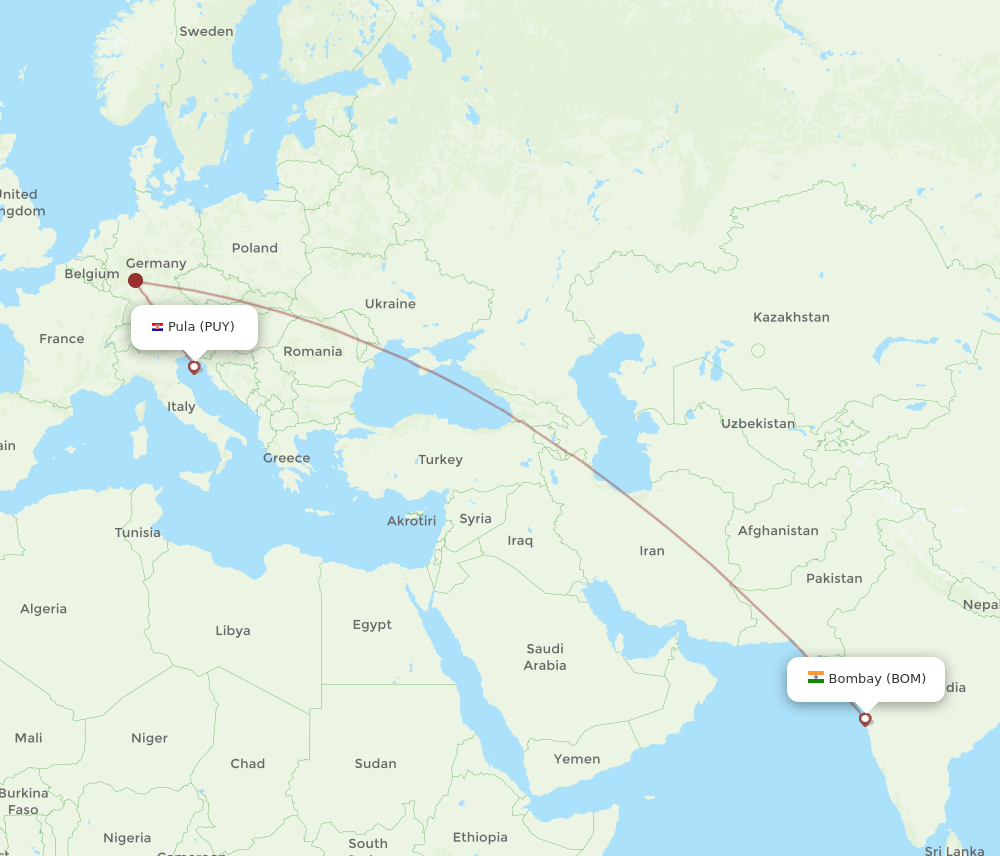 PUY to BOM flights and routes map