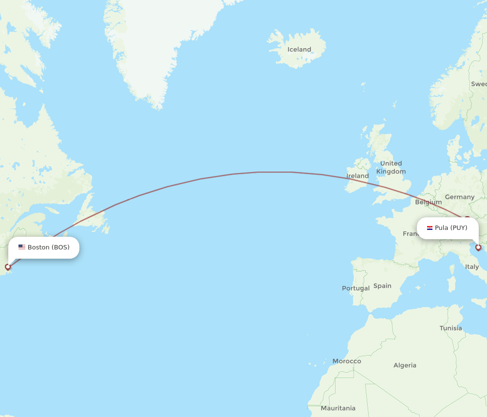PUY to BOS flights and routes map