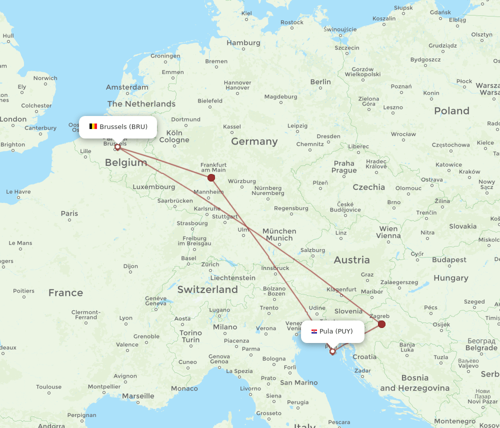 PUY-BRU flight routes