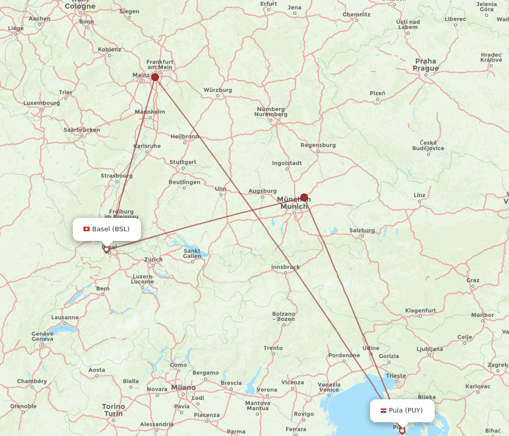 PUY-BSL flight routes