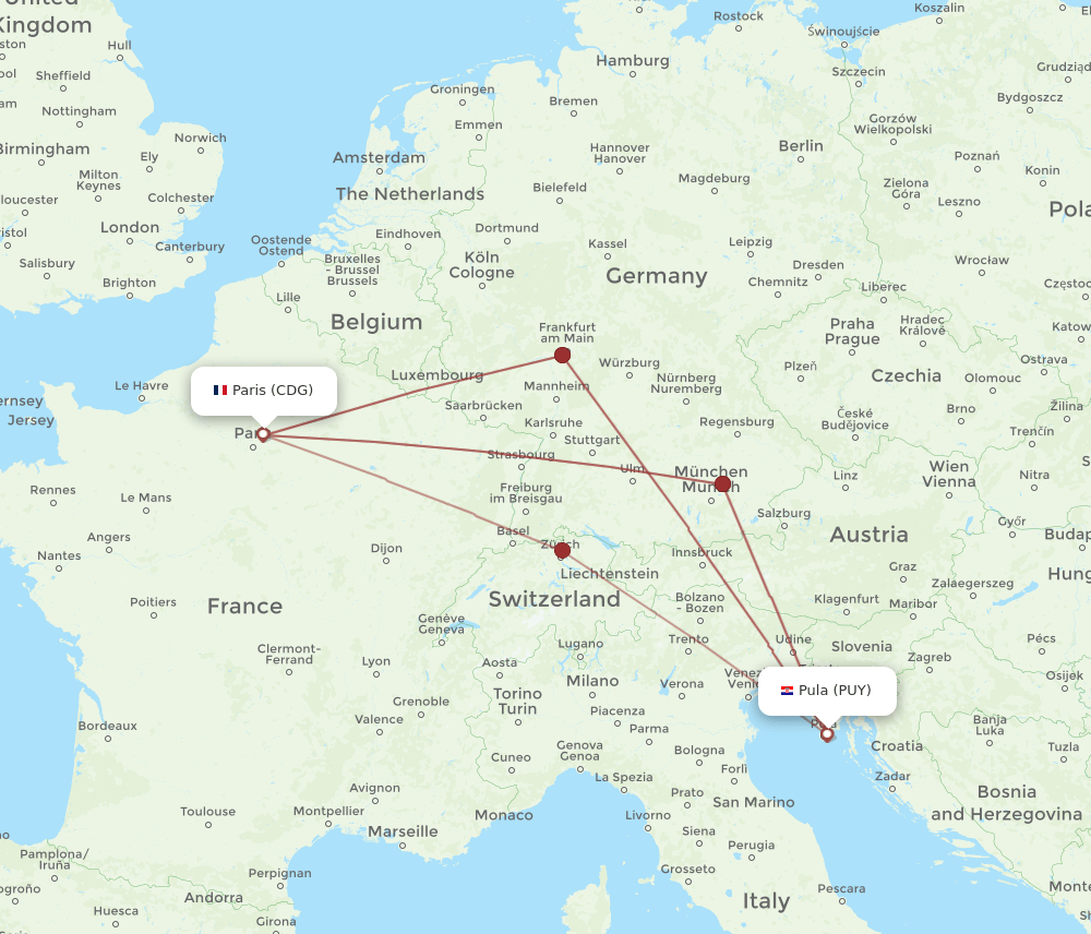 PUY-CDG flight routes