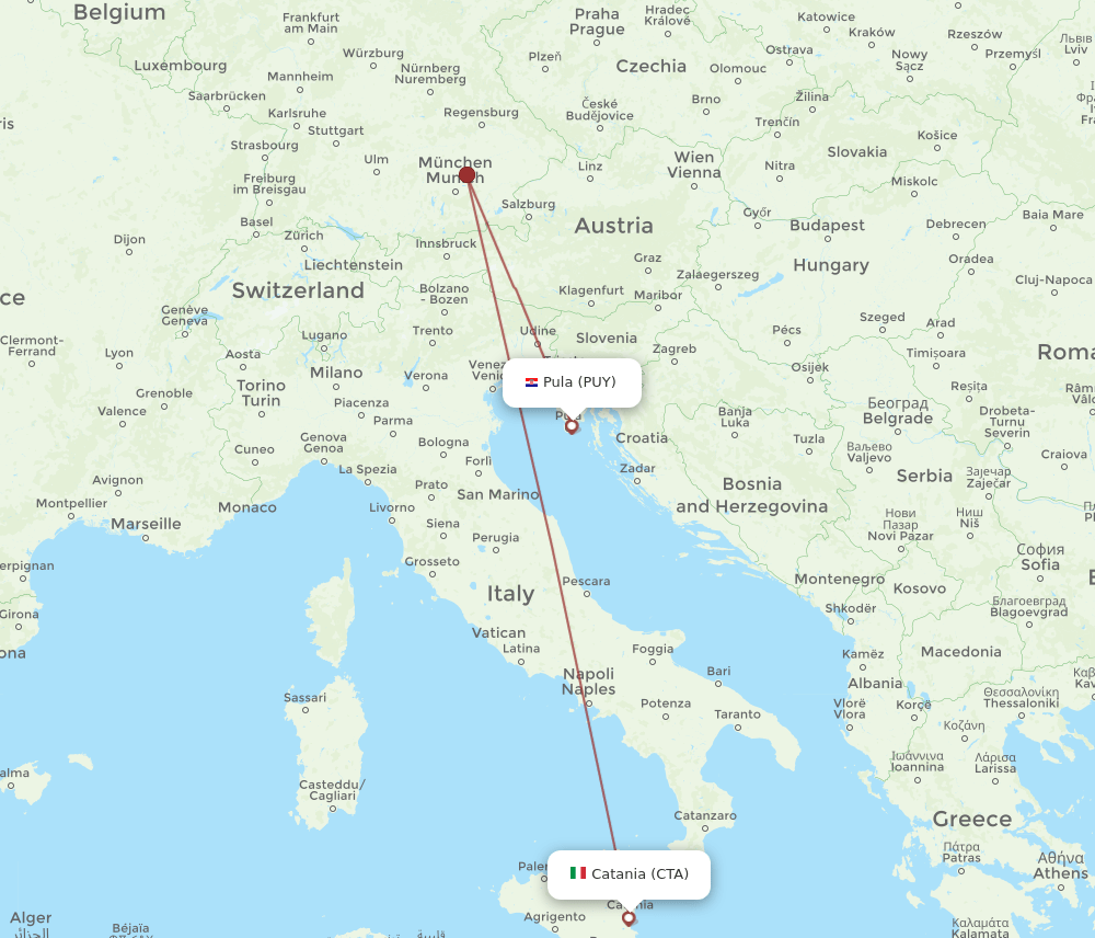 PUY to CTA flights and routes map