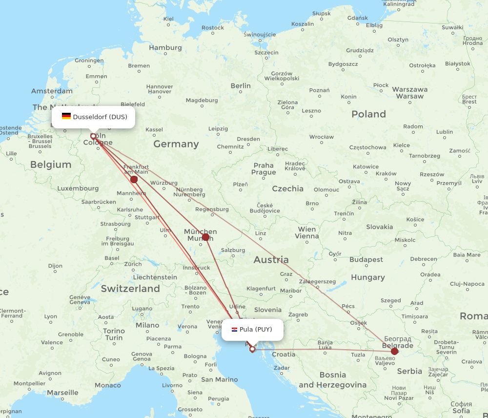 PUY to DUS flights and routes map
