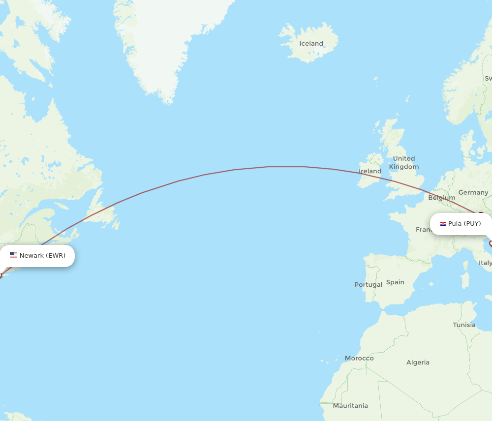 PUY-EWR flight routes