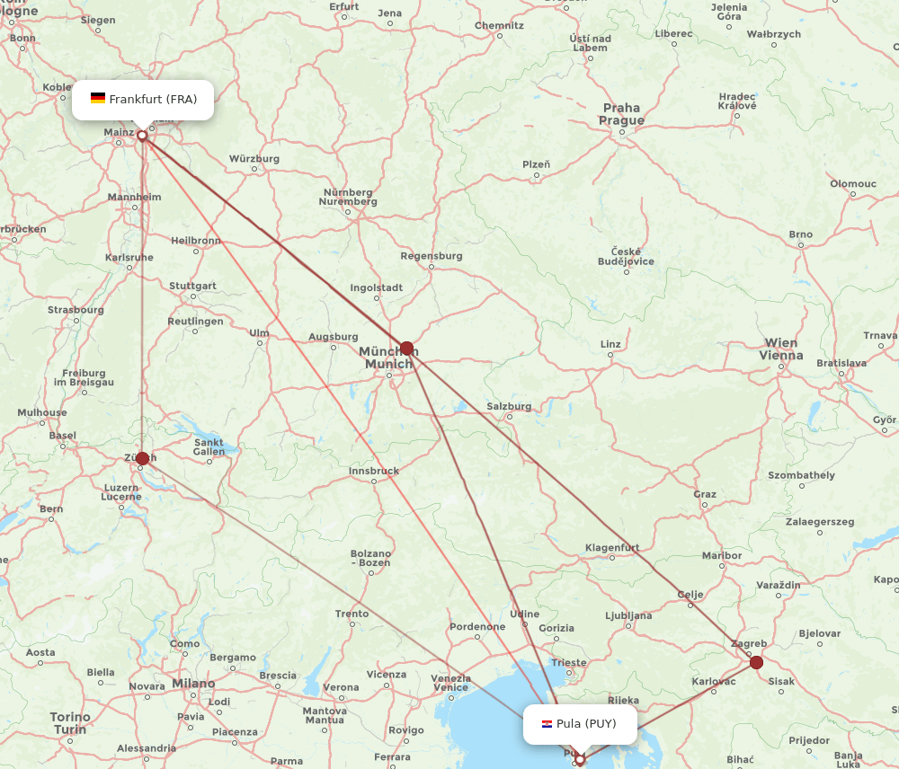 PUY to FRA flights and routes map