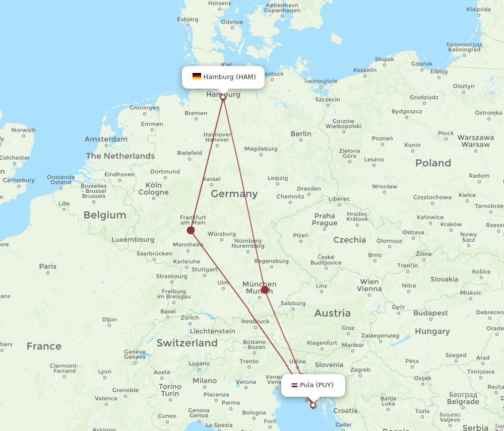 PUY to HAM flights and routes map