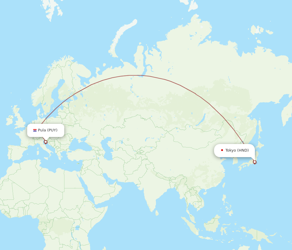 Tokyo - Pula route map and flight paths