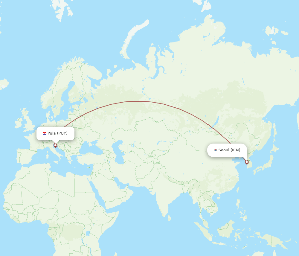 Seoul - Pula route map and flight paths