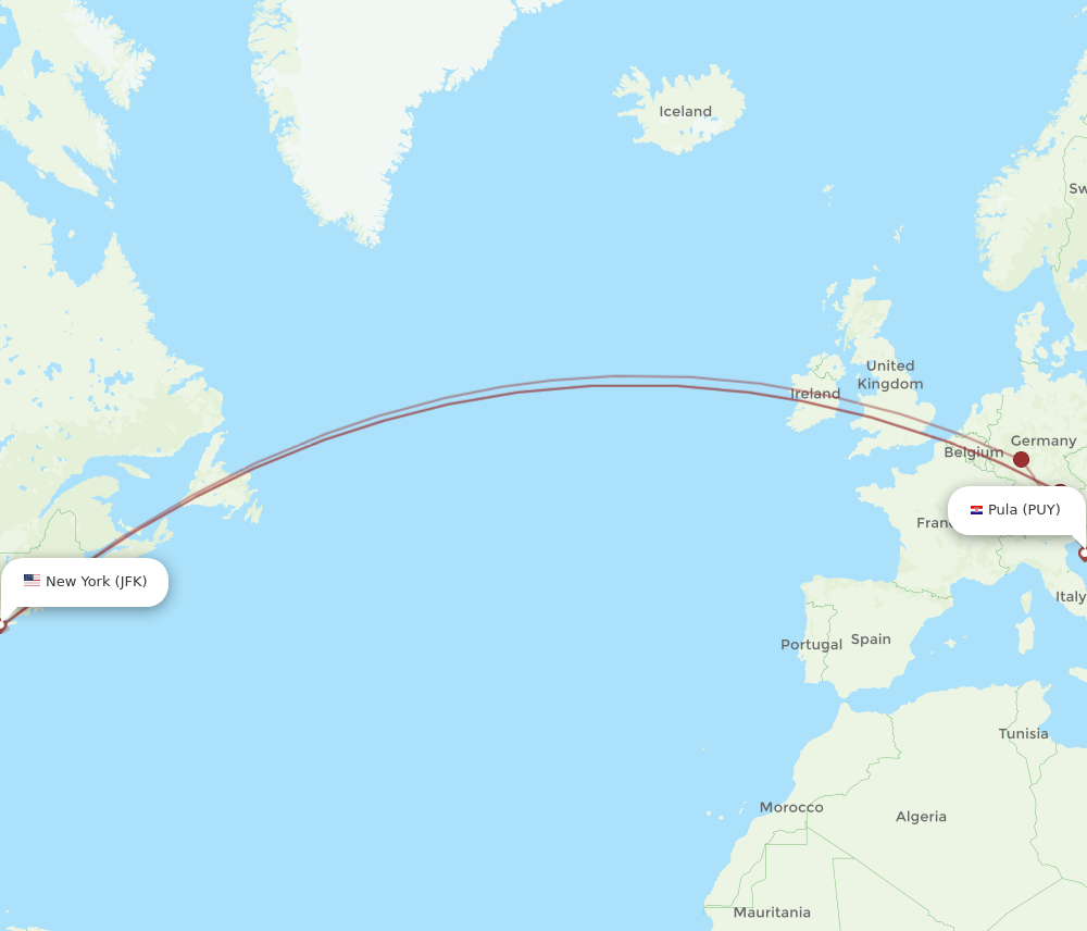 PUY-JFK flight routes