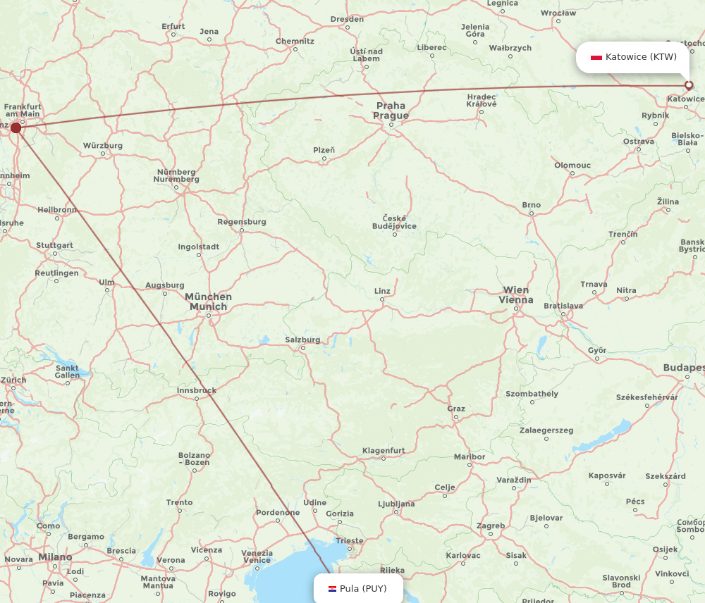 PUY-KTW flight routes