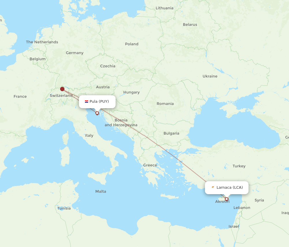 PUY-LCA flight routes