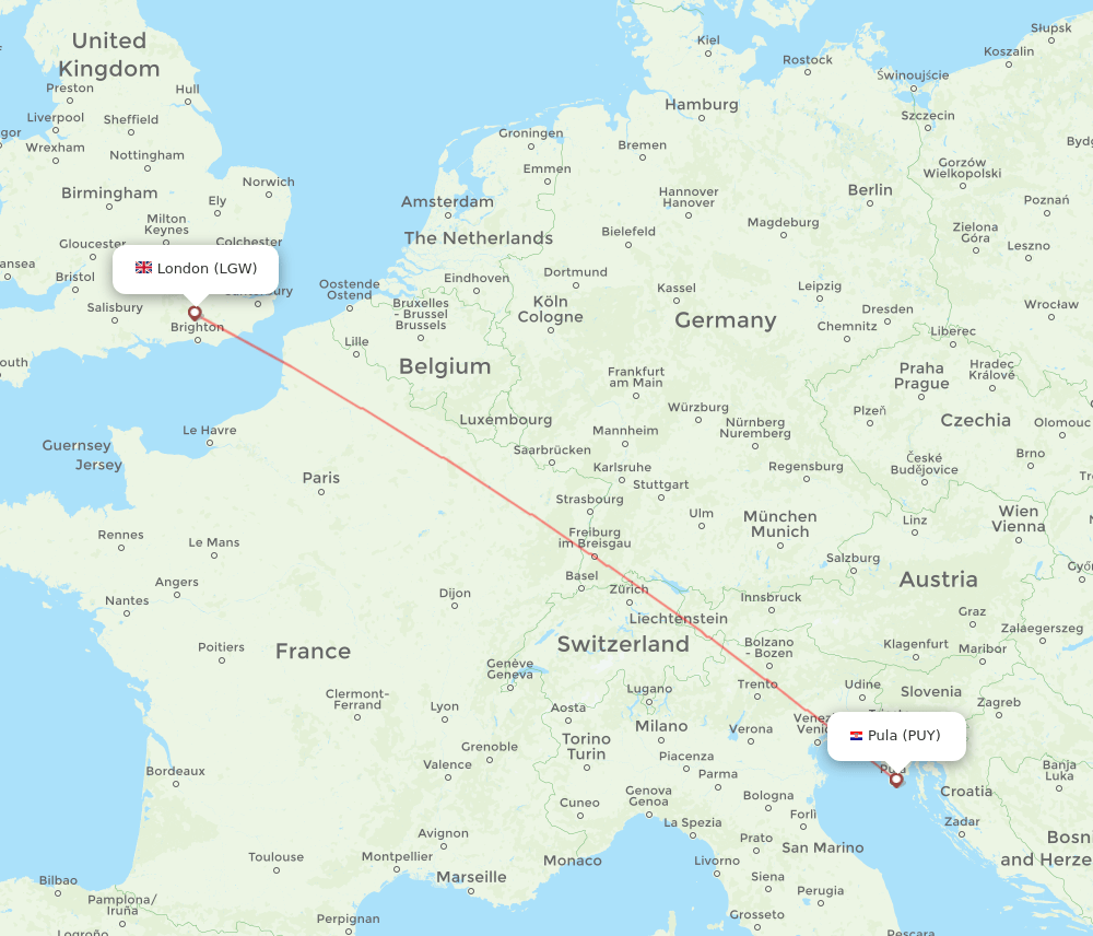 PUY-LGW flight routes