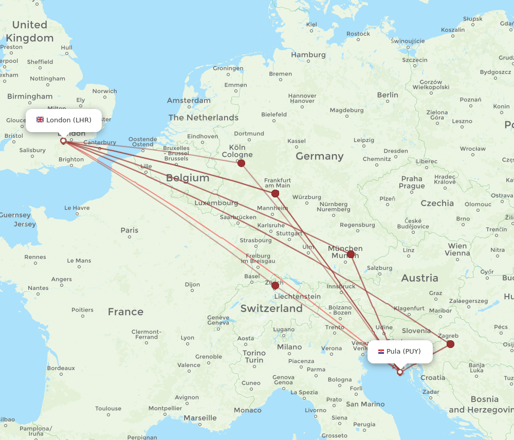 PUY-LHR flight routes