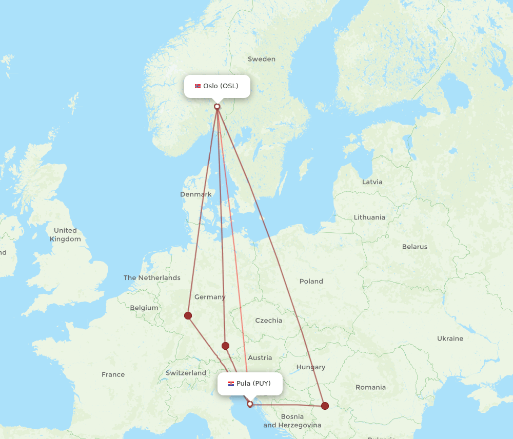 PUY-OSL flight routes