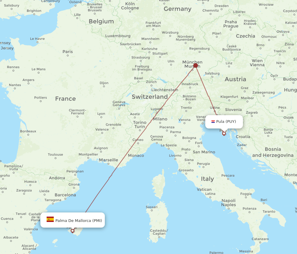 PUY to PMI flights and routes map