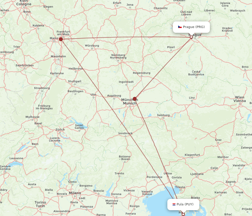 PUY-PRG flight routes