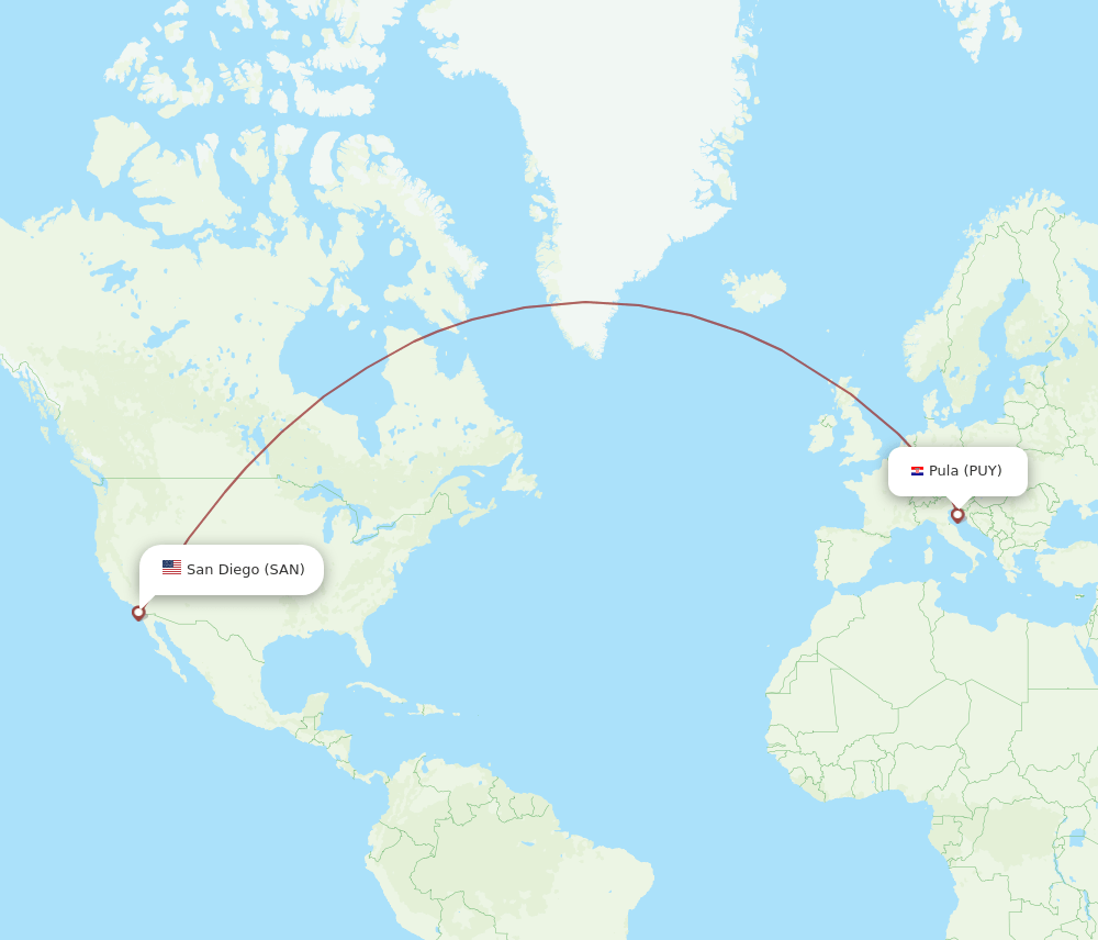SAN to PUY flights and routes map