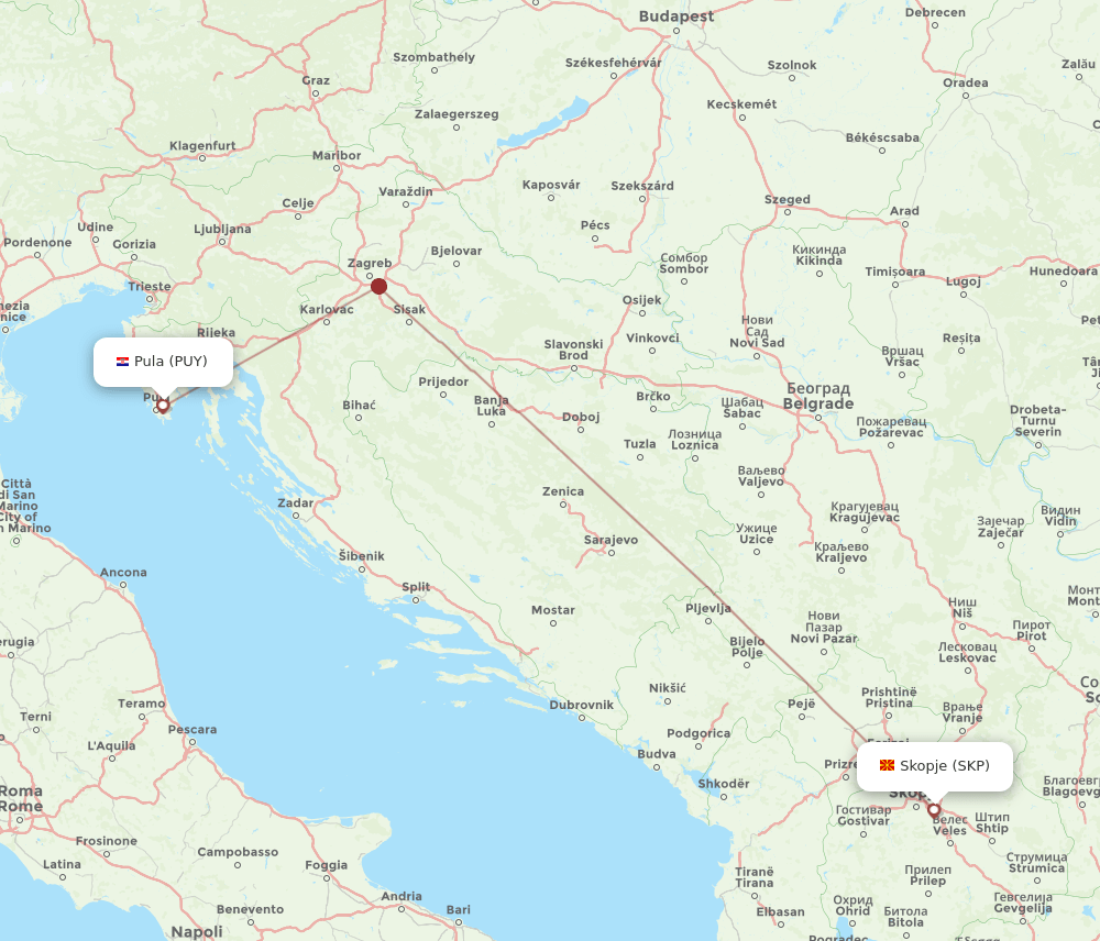 PUY-SKP flight routes