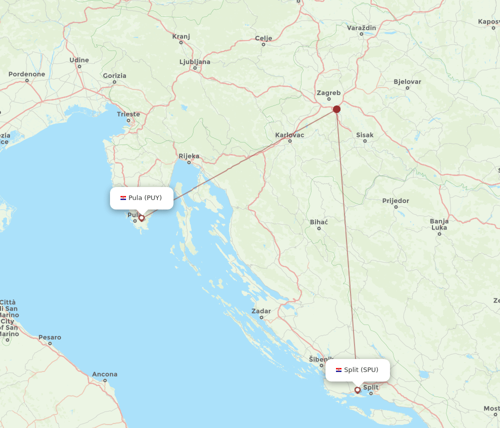 PUY to SPU flights and routes map