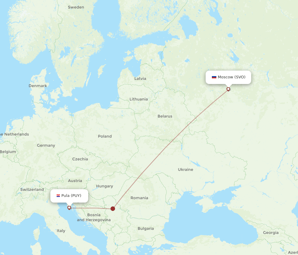 Moscow - Pula route map and flight paths