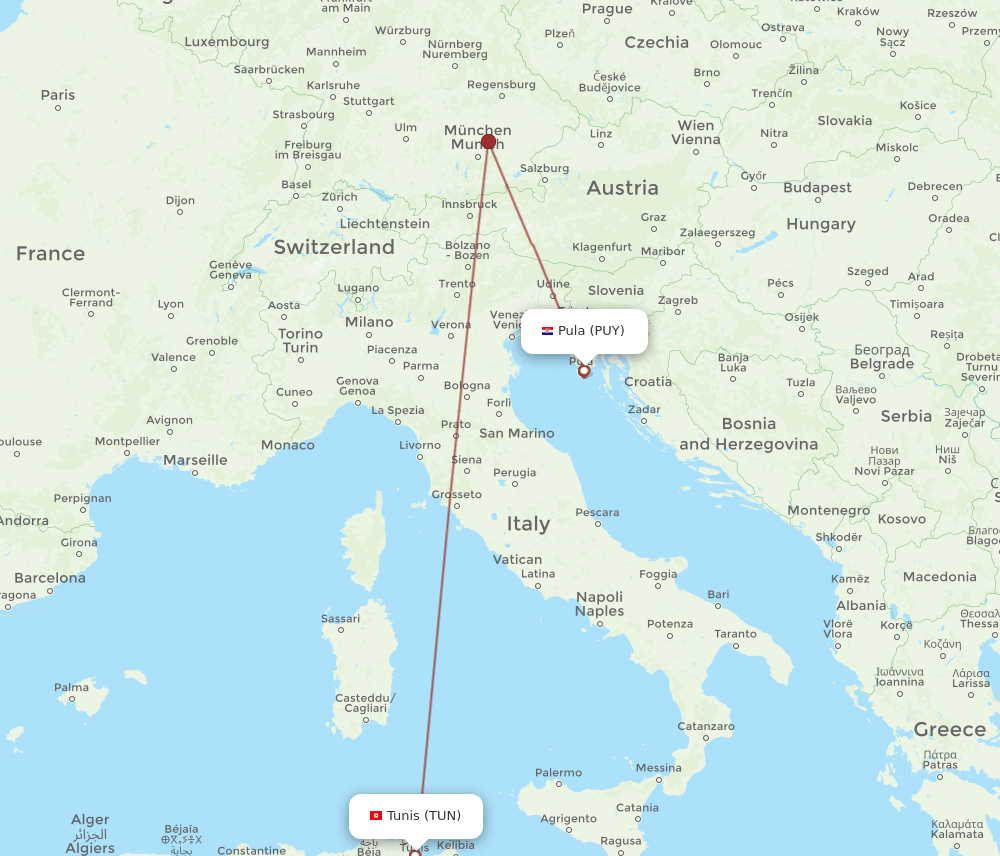 PUY-TUN flight routes
