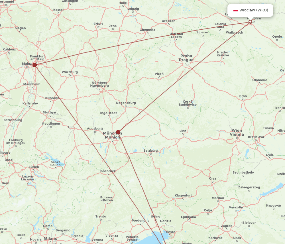 Pula - Wroclaw route map and flight paths