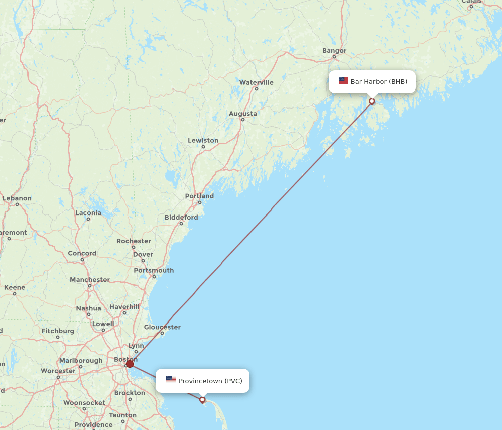 PVC to BHB flights and routes map