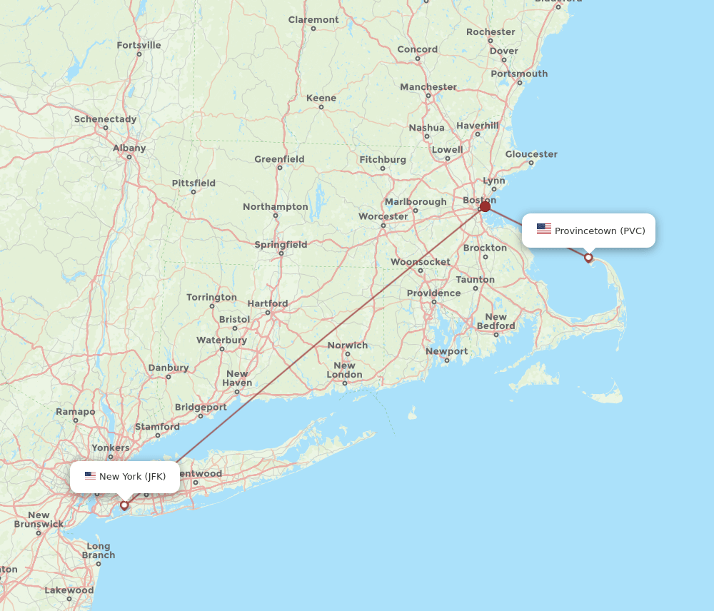 PVC-JFK flight routes