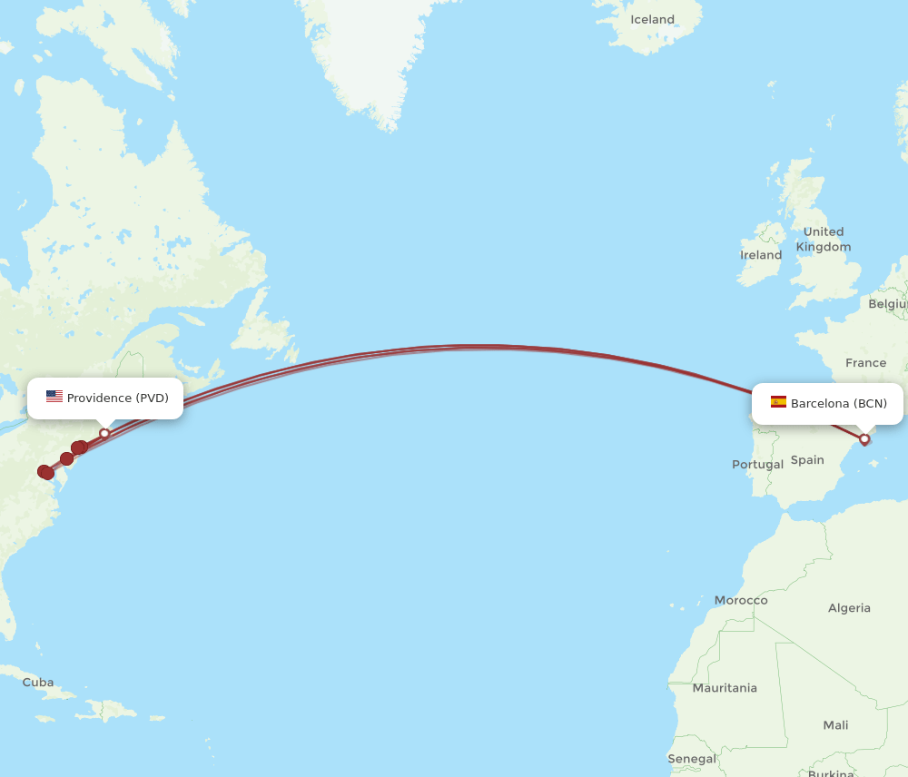PVD-BCN flight routes