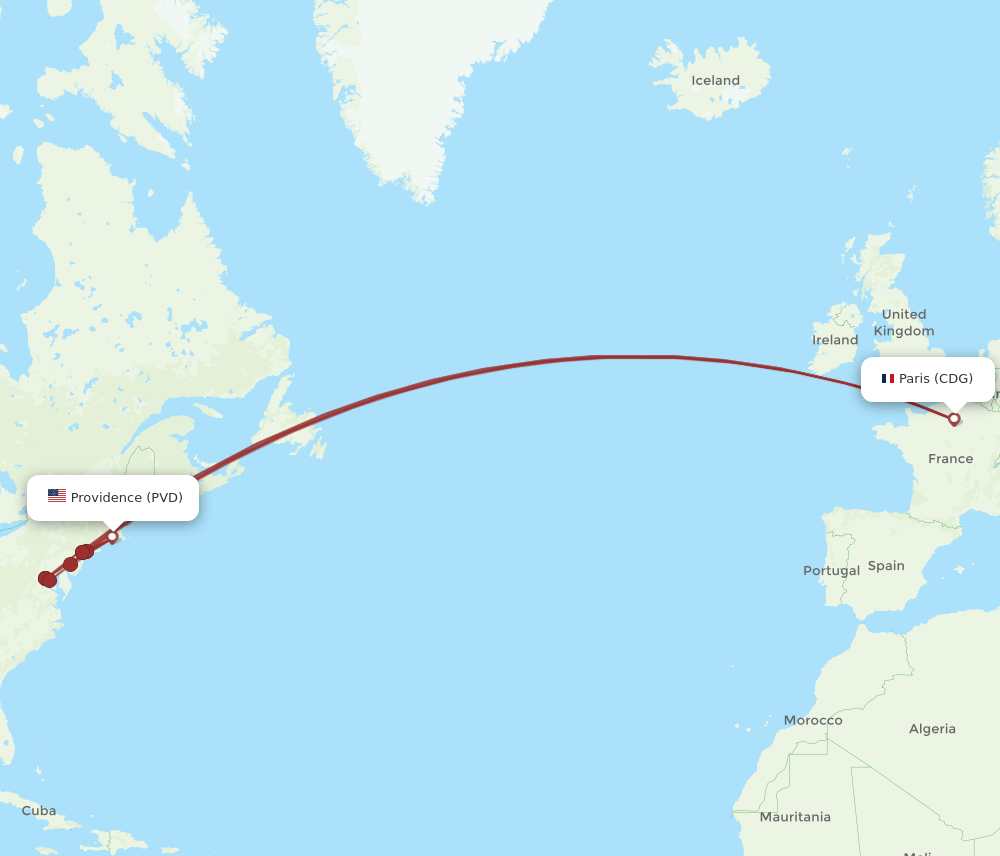 PVD-CDG flight routes
